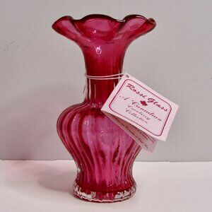 Cranberry Glass Vase by Rossi Glass Made in Canada Pinkish Red NEW WITH TAGS